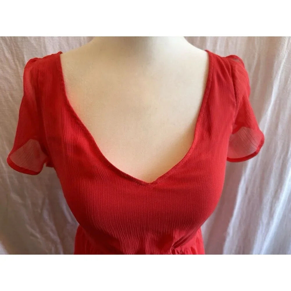 Express Coral Pink Mini Flutter Semi Sheer Sleeve‎ Dress Sz XS Fit & Flare Mini - Picture 2 of 9